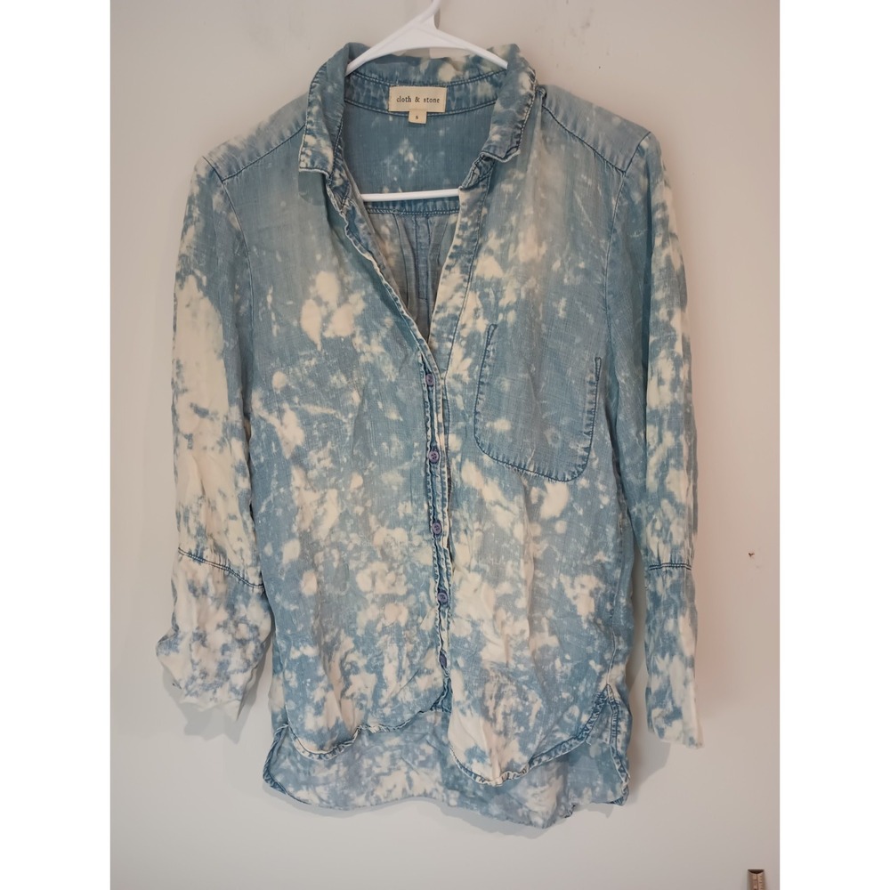 Cloth & Stone Anthropologie Bleached Acid Wash Denim Tencel Shirt Size Small S